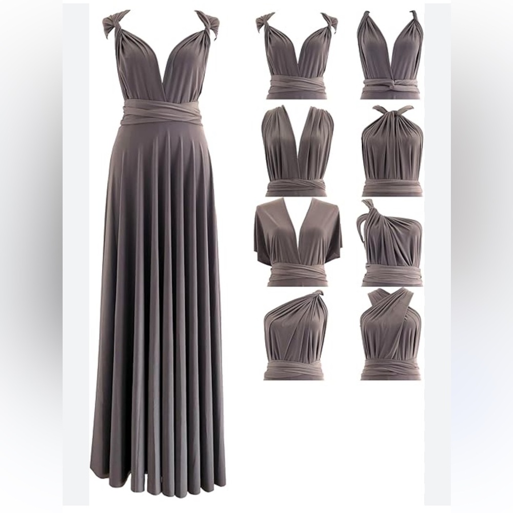 NWOT Convertible Charcoal Gray Infinity Maxi Bridesmaid Dress